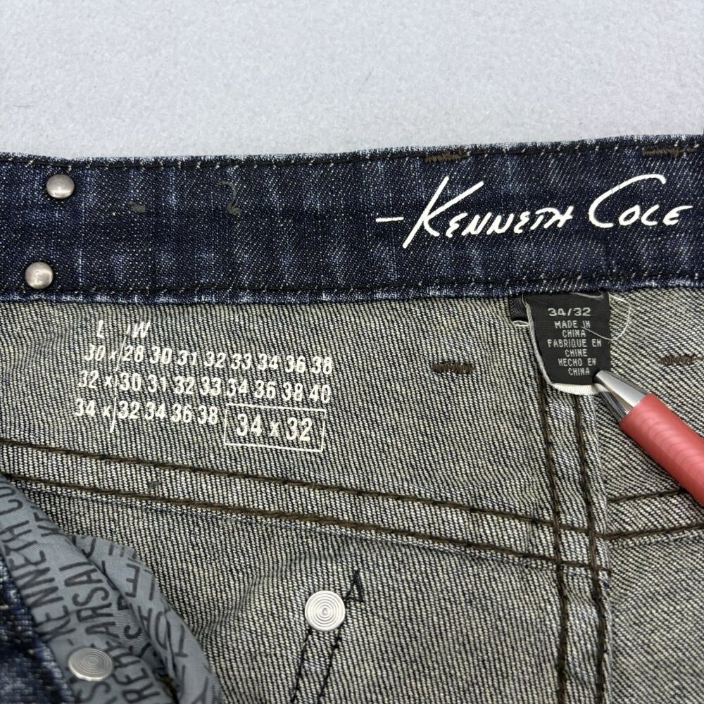 Kenneth‎ Cole New York Men's Distress Denim Blue Jeans Straight Leg Size 34×32 - Picture 7 of 12
